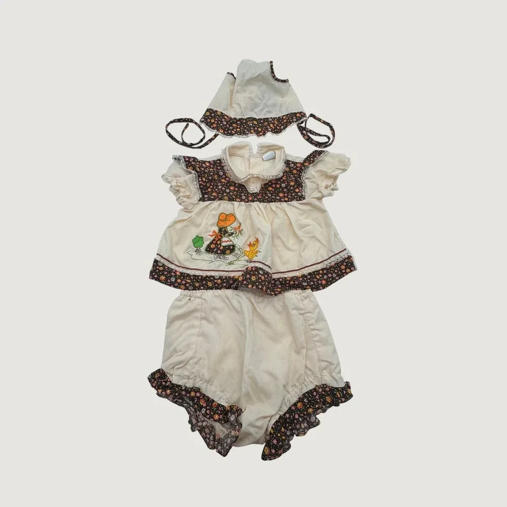 Cradle Togs Baby Girls Floral 3 Piece Top Bloomers Bonnet Set Approx US 12–18M